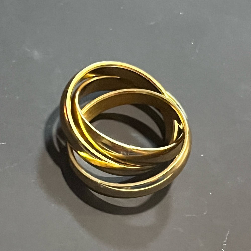 STEELTIME GOLD STAINLESS STEEL PRE-LOVED AUTHENTIC INTERTWINED THREE RINGS